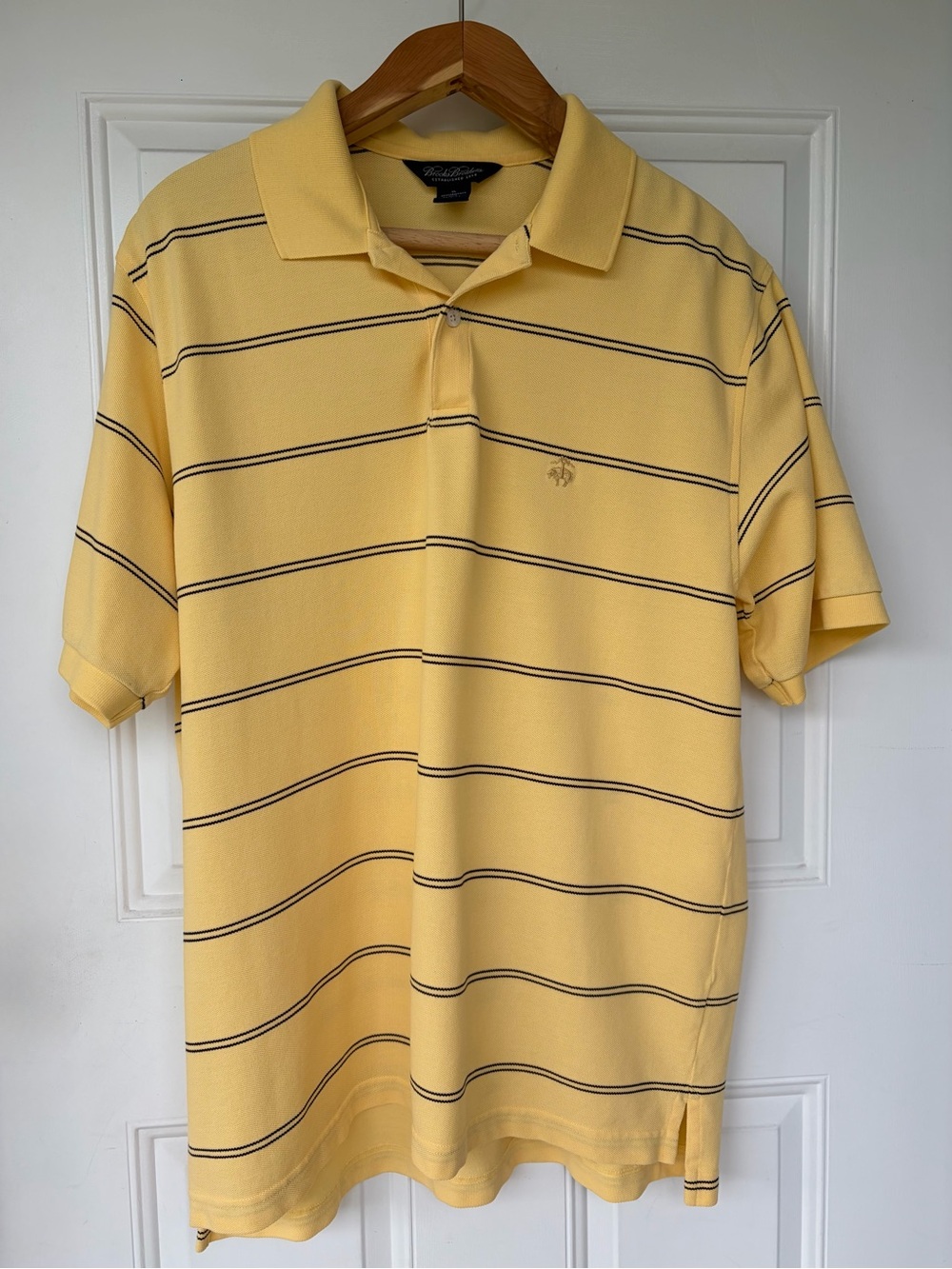 •Brooks Brothers• Men’s Yellow Striped Short Sleeve Polo Shirt - Size XL
